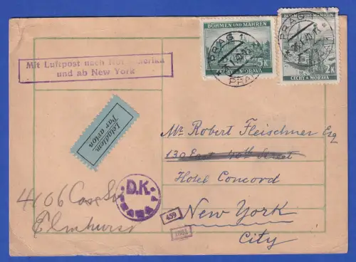 Böhmen und Mähren Mi.-Nr. 31, 35 auf LP-Postkarte O PRAG nach USA 1940