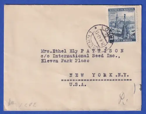 Böhmen und Mähren Mi.-Nr. 32 als EF auf Zensur-Brief O BRÜNN nach USA 1941