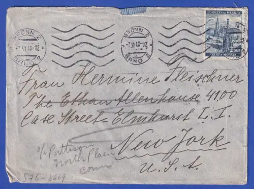 Böhmen und Mähren Mi.-Nr. 32 als EF auf Zensur-Brief O BRÜNN nach USA 1940