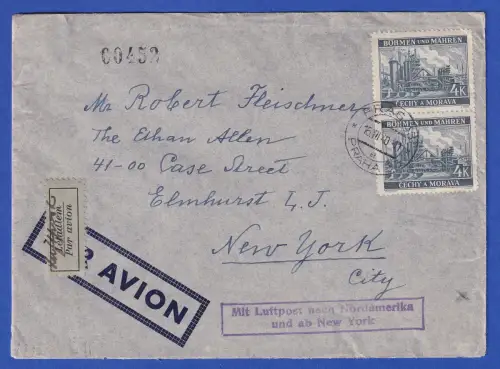 Böhmen und Mähren Mi.-Nr. 34a als MEF auf Zensur-LP-Brief O PRAG nach USA 1940