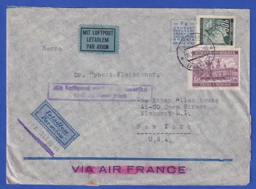 Böhmen und Mähren Mi.-Nr. 55, 58 auf Zensur-LP-Brief O BRÜNN nach USA 1941