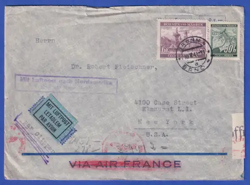 Böhmen und Mähren Mi.-Nr. 58 u.a. auf Zensur-LP-Brief O BRÜNN nach USA 1941