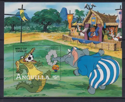 Anguilla 1982 Walt Disney World Cup Espana Block ** / MNH