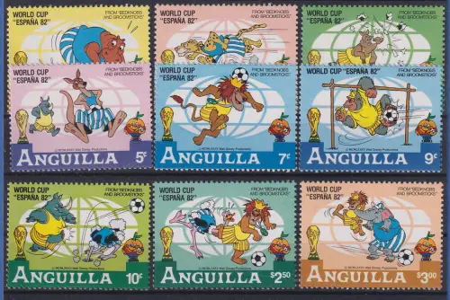 Anguilla 1982 Walt Disney World Cup Espana Satz 9 Werte ** / MNH