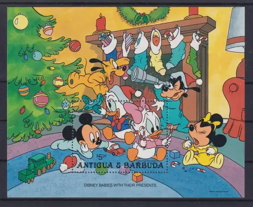 Antigua & Barbuda Walt Disney Babys Weihnachten Blockausgabe ** / MNH