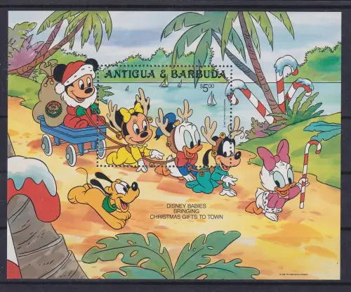 Antigua & Barbuda Walt Disney Babys  Weihnachten Blockausgabe ** / MNH