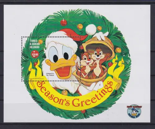Turks & Caicos Islands Disney Seasons Greetings Blockausgabe ** / MNH