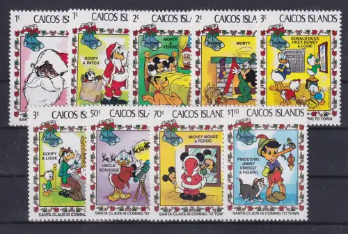 Turks & Caicos Islands Disney Christmas Satz 9 Werte ** / MNH