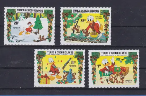 Turks & Caicos Islands Disney Donald Duck Christmas Satz 4 Werte ** / MNH
