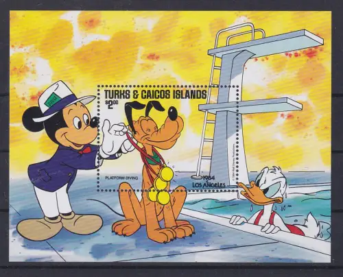 Turks & Caicos Islands Disney Mickey Maus Donald Duck Pluto Block ** / MNH