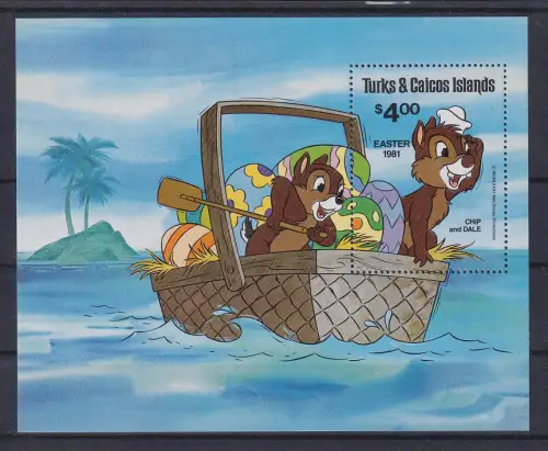 Turks & Caicos Islands Disney Chipmunks Ostern 1981 Blockausgabe ** / MNH