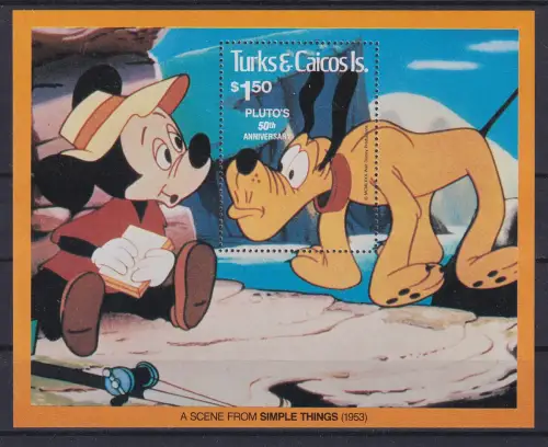 Turks & Caicos Islands Disney Mickey Maus und Pluto Blockausgabe ** / MNH