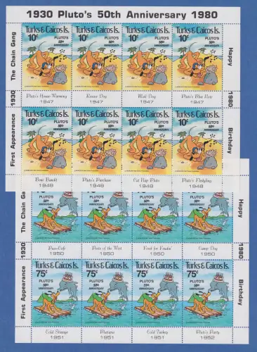 Turks and Caicos Islands Disney Pluto 2 Kleinbögen ** / MNH