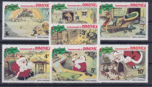 Dominica Christmas 1981 Walt Disney Santa´s Workshop Satz 7 Werte **