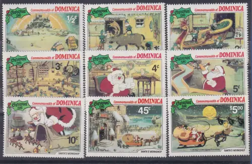 Dominica Christmas 1981 Walt Disney Santa´s Workshop Satz 9 Werte **