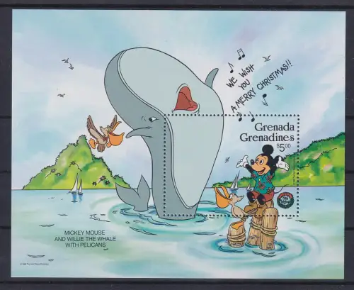 Grenada Walt Disney Weinachten 1986 Mickey Maus und Wal Blockausgabe  **