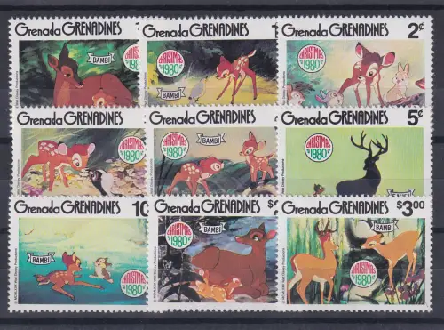Grenada Walt Disney Bambi Satz 9 Werte ** / MNH