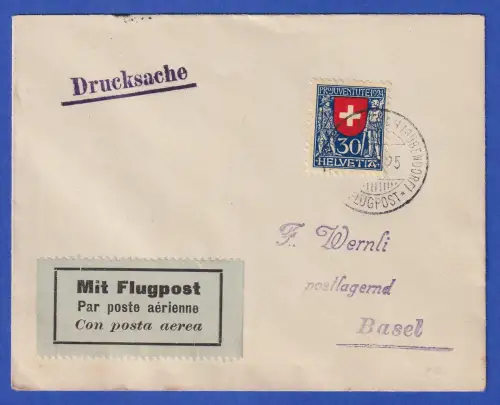 Schweiz Mi.-Nr. 212 auf Flugpost-Drucksache O ZÜRICH (DÜBENDORF) nach Basel 1925