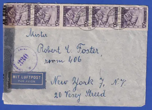 Österreich Zensur-Luftpost-Brief mit 7-Schilling-MiF O WIEN nach USA 1946