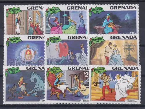 Grenada Walt Disney Cinderella Weihnachten 1981 Satz 9 Werte  **