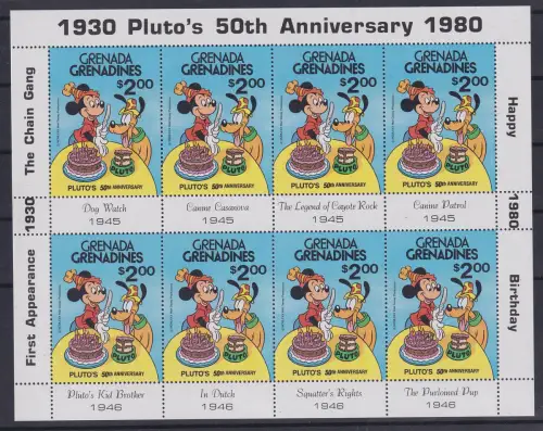 Grenada Walt Disney Plutos 50. Geburtstag mit Mickey Maus Kleinbogen **