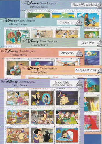 Grenada Walt Disney 1987 verschiedene Filme Satz 6 Kleinbogen **