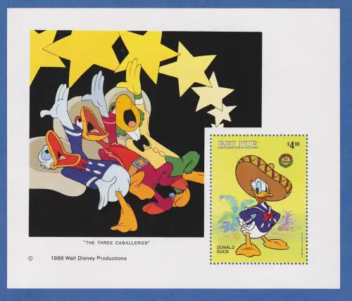 Belize Walt Disney the three Caballeros Donald Duck Blockausgabe **