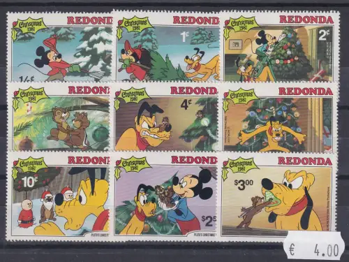 Redonda Walt Disney Weihnachten 1981 verschiedene Motive Satz 9 Werte **
