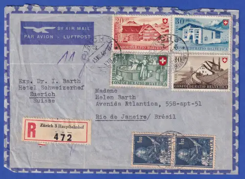 Schweiz Mi.-Nr. 471-474 u.a. in MiF auf LP-R-Brief O ZÜRICH nach Brasilien 1946