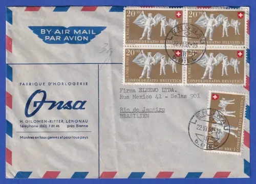 Schweiz Mi.-Nr.557 Viererblock u. Einzelmarke als MEF a. LP-Brief O LENGNAU 1951