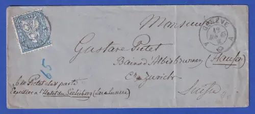 Schweiz Mi.-Nr. 23 als EF auf Brief O GENEVE nach Zürich 1865