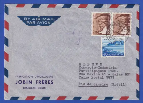 Schweiz Mi.-Nr. 553-554 als MiF auf LP-Brief O TRAMELAN nach Brasilien 1953