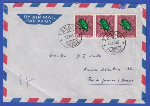 Schweiz Mi.-Nr. 651 als MEF auf LP-Brief O EGNACH nach Rio de Janeiro 1957
