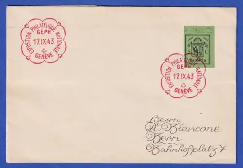 Schweiz Mi.-Nr. 423 R aus Block auf FDC mit So.-O GEPH GENEVE 1943