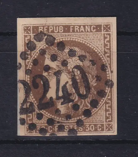 Frankreich 1870 Ceres 30 C Mi.-Nr. 42a mit Punktrost-Nr.-O 2240 auf Briefstück