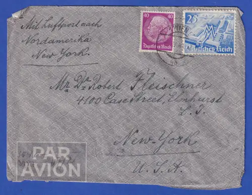 Dt. Reich Mi.-Nr. 524, 742 in MiF auf Zensur-LP-Brief O WIEN nach USA 1941