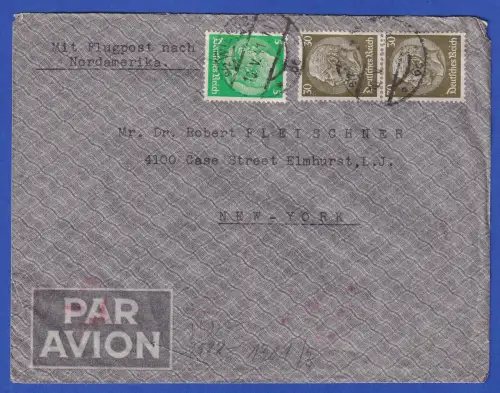 Dt. Reich Mi.-Nr. 515, 523 als MiF auf Zensur-LP-Brief O WIEN nach USA 1941