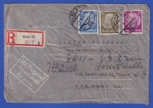 Dt. Reich Mi.-Nr. 522-524 als MiF auf Zensur-LP-Brief O WIEN nach USA 1941