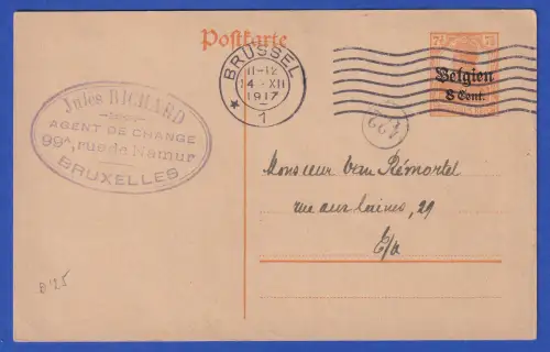 Dt. Besetzung Belgien 1917 GA Postkarte Mi.-Nr. P10 I  O BRÜSSEL