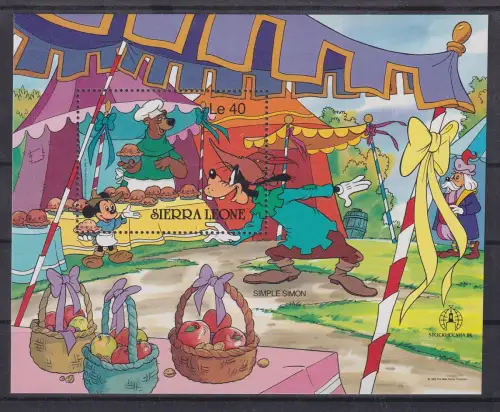 Sierra Leone 1986 Walt Disney Pluto und Mickey Mittelalter Blockausgabe ** / MNH