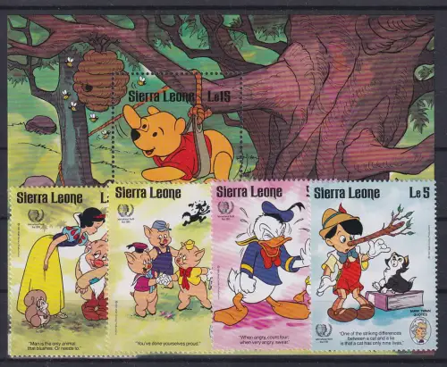 Sierra Leone 1985 Walt Disney verschiedene Motive Block und 9 Werte ** / MNH