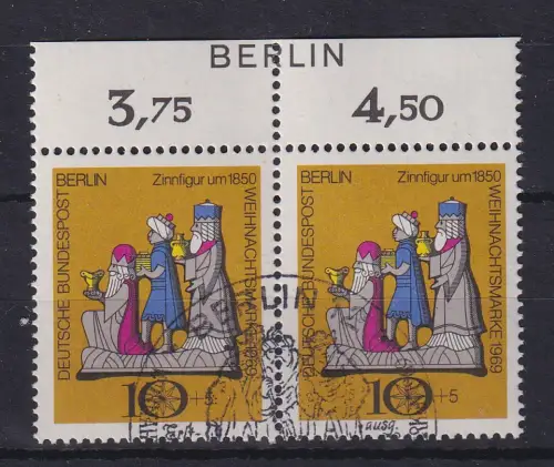Berlin 1969 Weihnachten Mi.-Nr. 352 Oberrandpaar mit Eindruck BERLIN , Sonder-O