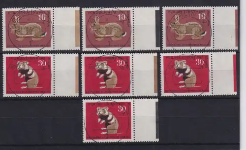 Berlin 1967 Pelztiere Mi.-Nr. 299 und 301 Lot 7 Werte Farbrandstreifen, BERLIN-O