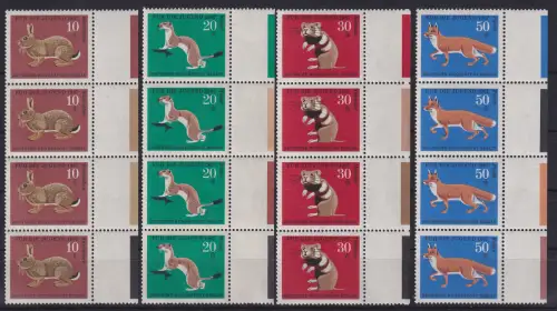 Berlin 1967 Pelztiere Mi.-Nr. 299-302 je 4er-Streifen mit Farbrandstreifen **