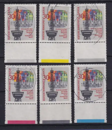 Berlin 1967 Funkturm Mi.-Nr. 309  6 Werte mit allen Farbrandstreifen, BERLIN-O