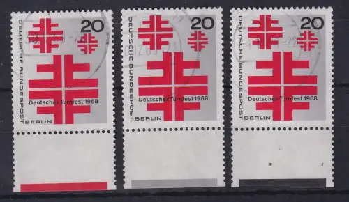 Berlin 1968 Turnfest Mi.-Nr 321 Lot 3 Werte mit allen Farbrandstreifen BERLIN-O