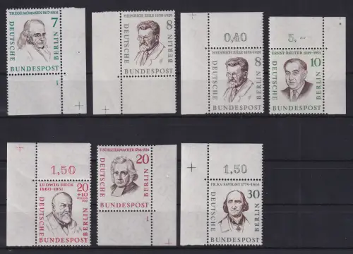 Berlin 1957 Männer Lot 7 Eckrandstücke meist mit Passerkreuz im Rand **