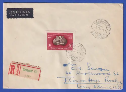 Ungarn 1949 Weltpostverein Mi.-Nr. 1111B auf LP-R-Brief O BUDAPEST nach USA