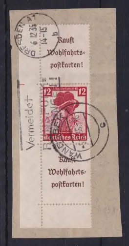 Dt. Reich 1935 Nothilfe Volkstrachten ZSD Mi-Nr. S 240 O WANDSBEK auf Briefstück