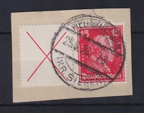 Dt. Reich 1927 Kant ZSD Mi-Nr. W 23 O NEUNKIRCHEN (Kr. Siegen) auf Briefstück